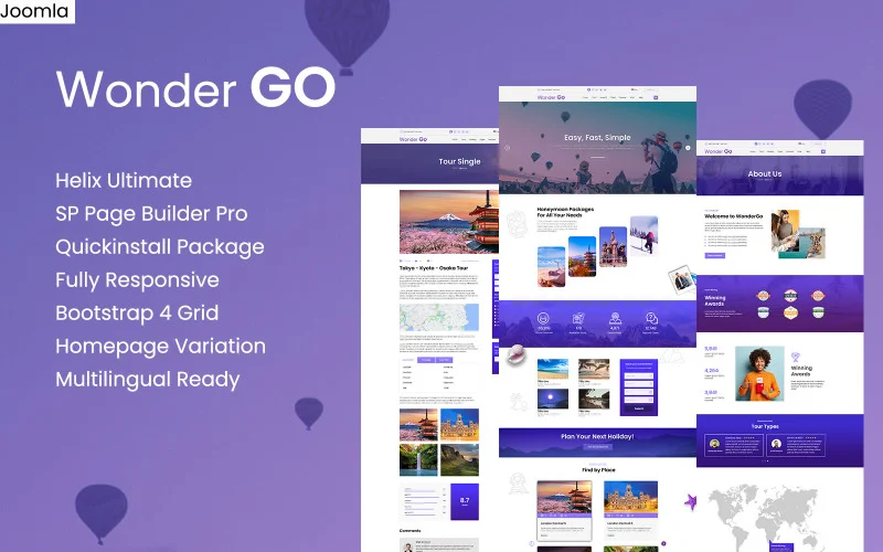 Wonder GO - Tour Booking and Travel Joomla 5 & 6 TemplateNo No support Regular License